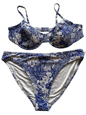 Old Navy NWT 3X Blue Floral Underwire Bikini Set High Waisted Balconette Swim